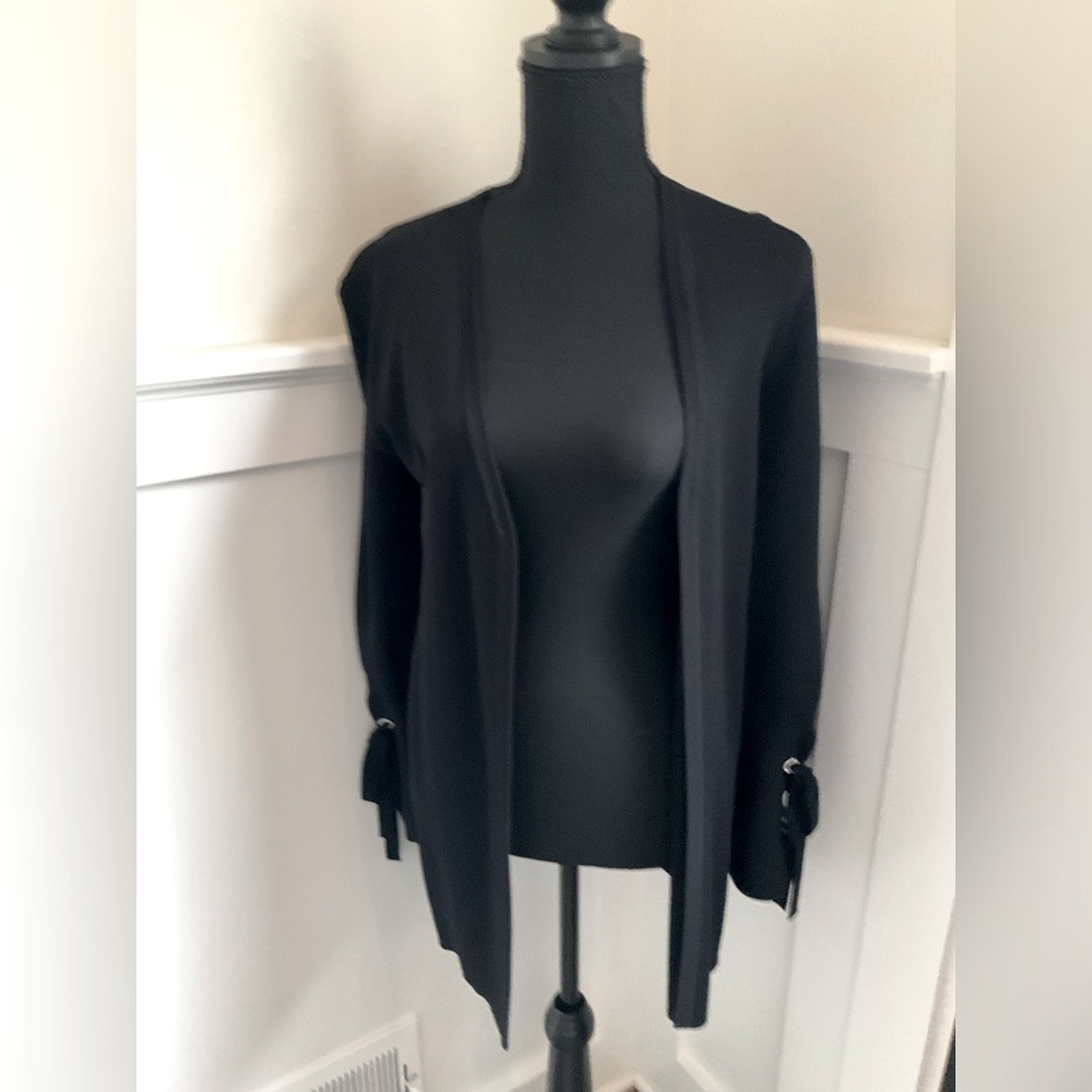 INC Open Cardigan with flare tie sleeves - Black Size S
